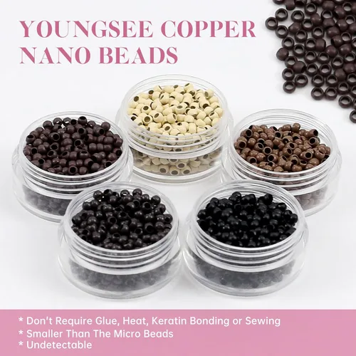 Vista 6 de YoungSee Extensiones de Cabello con Anillo Nano Marrón Oscuro Extensiones de Cabello con Cuentas Nano Cabello Humano Marrón Más Oscuro Extensión