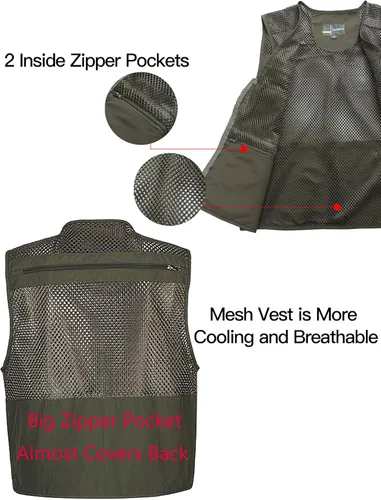 Vista 6 de Chaleco Flygo para hombre, para pesca, trabajo, safari, viaje de reportajes o para actividades al aire libre en verano, con bolsillos
