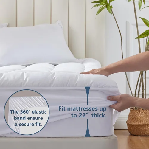 Vista 3 de CozyLux Protector de Colchón Tamaño Individual con Pillow Top de Algodón Refrescante, Cubrecolchón de 8-21" de Bolsillo Profundo, Funda de Colchón