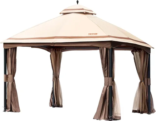 Vista 12 de VEVOR Gazebo de patio para 6-8 personas, gazebo de patio trasero de 10 x 10 pies, con mosquitera, marco de metal y poliéster de 180G recubierto