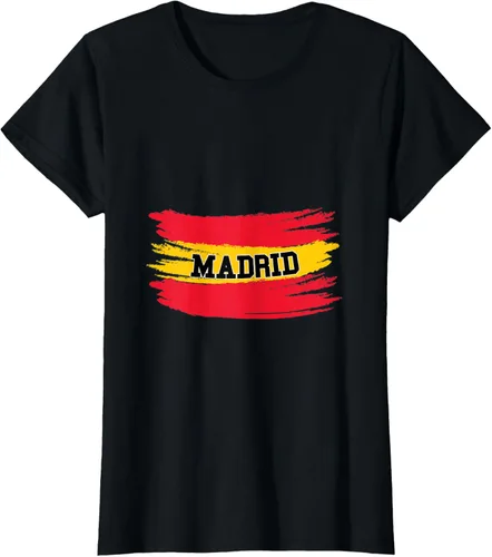 Vista 31 de Camiseta familiar de España Madrid con bandera española envejecida, Negro