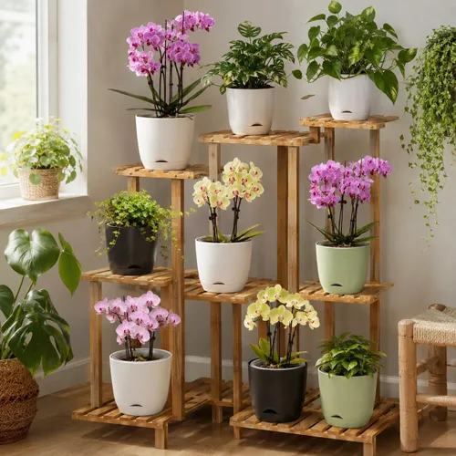 Vista 8 de QCQHDU 2 Pack 5.7 Inch Orchid Pots with Holes for Repotting, Double-Layer and Self Watering Orchid Pot with Good Air Circulation Verde
