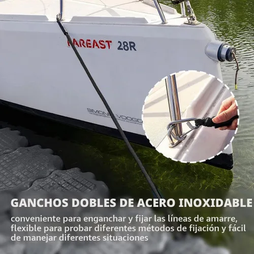 Vista 4 de Cuerda elástica para embarcaciones con clips dobles de acero inoxidable 316, accesorios para lancha baja, kayak, pontón, embarcación, waverunner