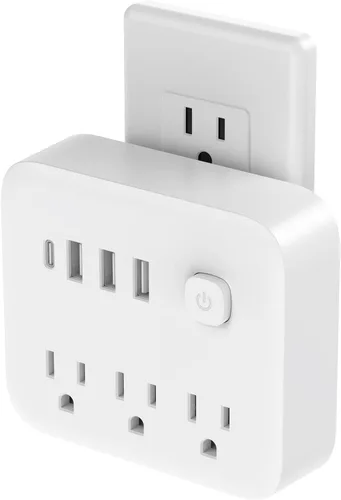 Vista 2 de FXZ Regleta de conversión de regleta de alimentación con 3 tomas amplias y puerto 3USB-A y 1USB-C, 1875 W/15 A, protección contra sobrecarga