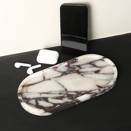 Vista 9 de Organizador Soporte de Toallas de Mano Pequeño de Mármol Natural 100% Calaccata Viola de Lujo, Soporte para Maquillaje y Baño