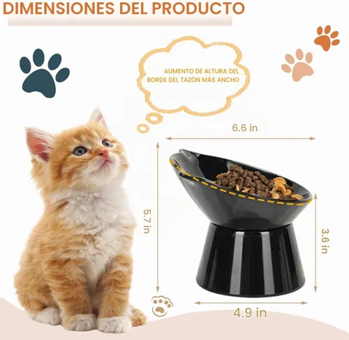Vista 2 de Cuencos elevados desmontables para gatos, tazón elevado inclinado de 15° para gatos anti-vómito, amigable con los bigotes, platos ajustables