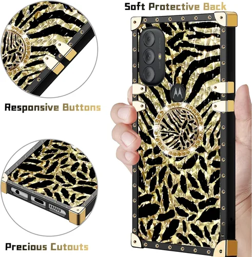 Vista 8 de Funda para teléfono Motorola G Pure 2021 / Moto G Power 2022 (6.5 pulgadas), para niñas y mujeres, con soporte de anillo, decoración de metal