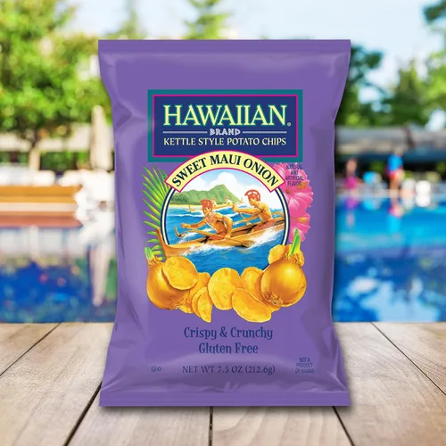 Vista 6 de Hawaiian Brand Kettle Style Papas Fritas Surf Pack, 18 Bolsas de Porción Individual (1 oz Cada Una) – Incluye Sabores Sweet Maui Onion, Luau BBQ