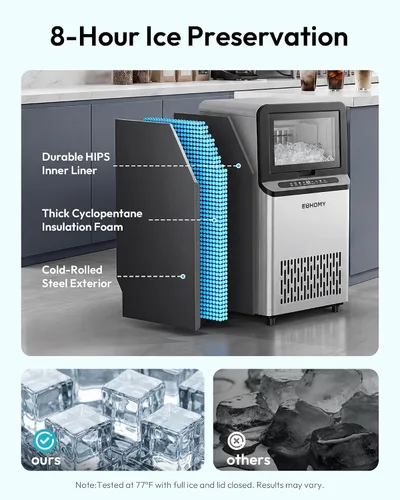 Vista 6 de EUHOMY Máquina comercial para hacer hielo, 101 libras/24 horas, máquina de hielo de acero inoxidable debajo del mostrador con almacenamiento de 22