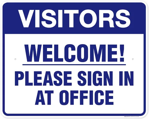 Vista 10 de Letrero con texto en inglés «Welcome Please Sign In at Office», 10 x 14