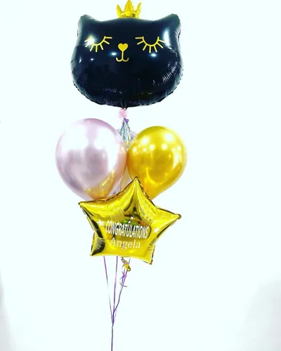 Vista 4 de Globos gigantes de gato de 22 pulgadas, adorable corona negra, gatito, blanco, globos para decoración de fiesta de cumpleaños con temática de 4 gato
