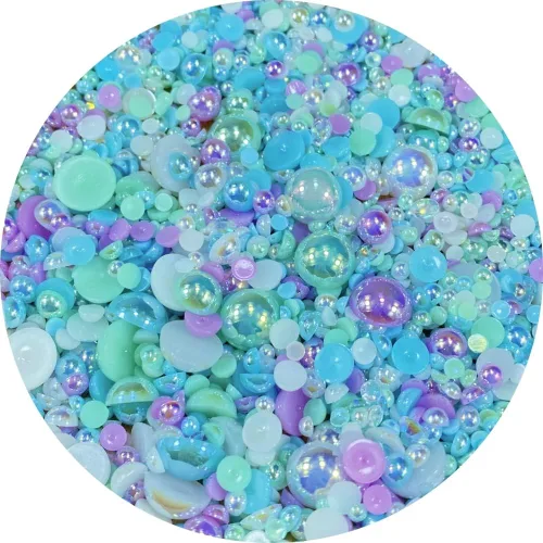 Vista 9 de Cuentas de resina con diamantes de imitación, mitad redonda, cuentas de perlas planas de 30 g, cuentas de media perla con diamantes de imitación