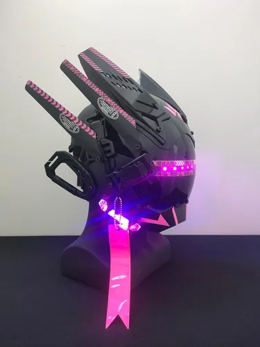 Vista 3 de QAONIE Máscara futurista Techwear para adultos, máscaras de disfraz de Halloween para cosplay, múltiples opciones de color. Máscara de estilo punk.