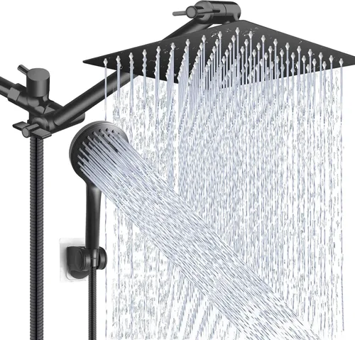 Vista 10 de Combo de cabezal de ducha (níquel cepillado), cabezal de ducha de lluvia de alta presión de 8 pulgadas con brazo de extensión ajustable de 11