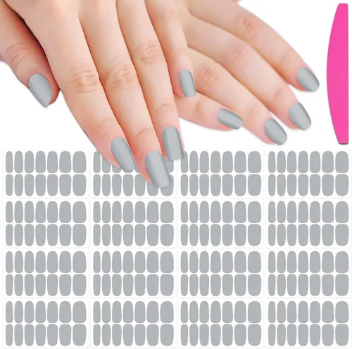 Vista 10 de 16 hojas de envolturas de uñas rosas para mujer, tiras de esmalte de uñas de color sólido, tiras de uñas de gel, autoadhesivas, calcomanías