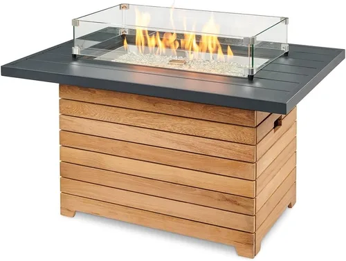 Vista 4 de Outdoor GreatRoom Co - Mesa para hoguera de propano – Darien – Pozos de gas para patio exterior – Mesa rectangular de hormigón Everblend de 44