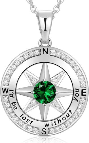 Vista 52 de Peeshow Collar para mujer, brújula, piedra natal, joyería de cumpleaños, aniversario, ideas para su novia, regalo romántico de amor en Navidad, día