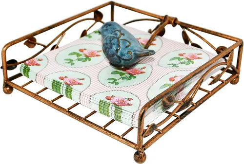 Vista 7 de OwlGift Collection - Soporte para servilletas plano de metal con revestimiento negro con pájaro de cerámica, cocina y encimera, organizador