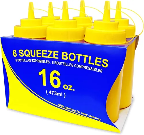Vista 11 de New Star Foodservice Botella transparente para apretar de 16 onzas, boca ancha, paquete de 6