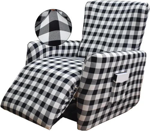 Vista 15 de NILUOH Funda para sillón reclinable, 4 piezas, elástica, estampada, con bolsillo lateral, funda para sofá reclinable, antideslizante, ajustable, 16