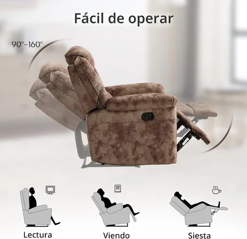 Vista 5 de EBELLO - Silla reclinable manual, sofá reclinable de tela suave con apoyabrazos y respaldo acolchado para sala de estar, dormitorio, color marrón