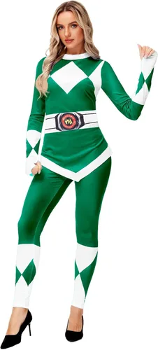 Vista 2 de AOBUTE Womens Rangers Costume 2 Piece Clothing Set Halloween Superhero Cosplay Shirt and Leggings