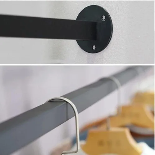 Vista 4 de zktoermn Perchero de ropa montado en la pared, estante industrial de metal para ropa, estante de doble barra para colgar ropa, estante de tubería