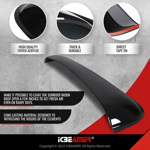 Vista 7 de ICBEAMER - Deflector de viento universal para techo solar, lunar, para vehículo, color negro, humo oscuro, suave, con cinta impermeable