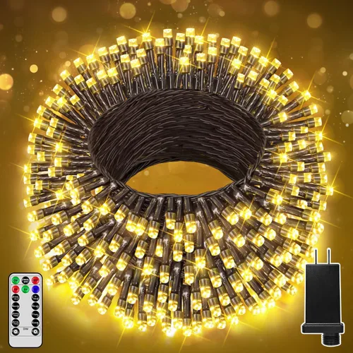 Vista 11 de 300 luces LED de Navidad de 98 pies para exteriores, luces multicolor para árbol de Navidad enchufables, 8 modos de luz parpadeante para dormitorio