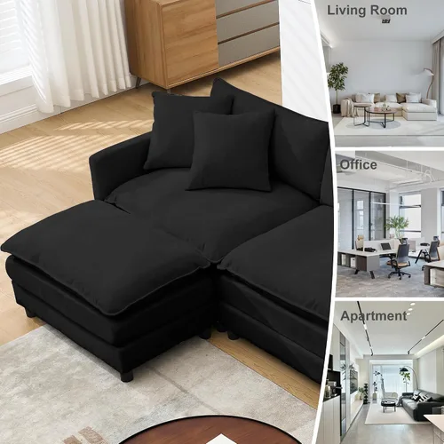 Vista 6 de Sofá modular convertible seccional, sofá de 4 asientos en forma de L con diván reversible, sofá de nube de asiento profundo, sofá cama 3 en 1, tela