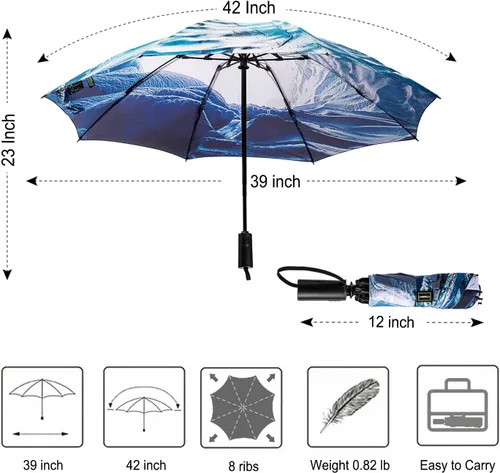 Vista 71 de LANBRELLA Paraguas plegable inverso compacto paraguas de viaje a prueba de viento automático