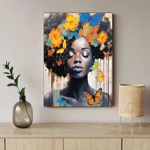 Vista 226 de Arte de pared afroamericano, decoración de rey y reina bailarín negro para sala de estar, arte de pareja de amor negro para dormitorio, lienzo