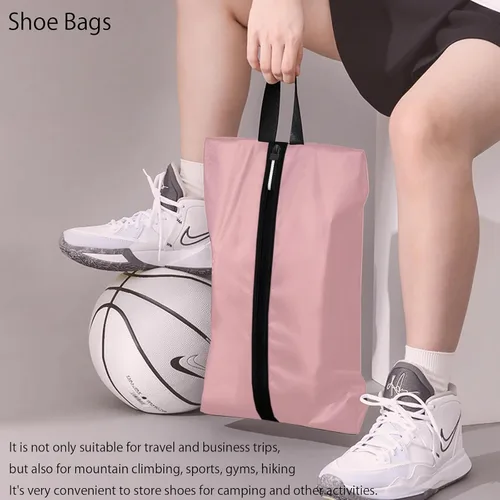 Vista 5 de Bolsa de zapatos para viajes, bolsa de zapatos resistente al agua para gimnasio, bolsa de tacos de fútbol resistente al olor para deporte, Rosado