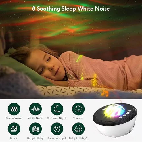Vista 5 de Proyector de luz de galaxia del norte, proyector Star Aurora con ruidos blancos, control remoto y temporizador, altavoz Bluetooth, proyector