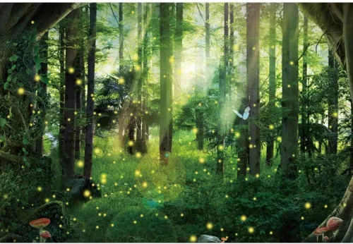 Vista 4 de Telón de fondo de fotografía de bosque de fantasía mágica, selva, safari, fiesta, fondo de fiesta, luz del sol, primavera, árbol verde, mariposa