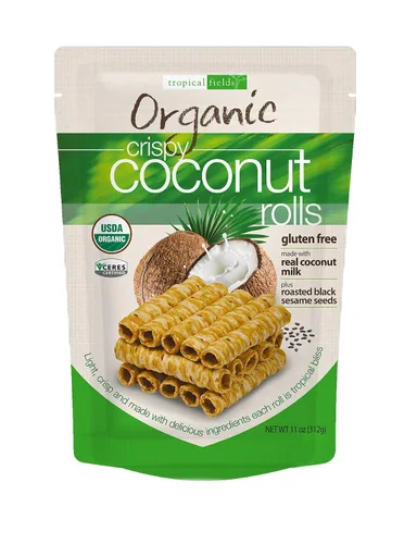 Vista 3 de Tropical Fields Rollos de coco crujientes (9.3 onzas), orgánicos, sin gluten, sin lácteos
