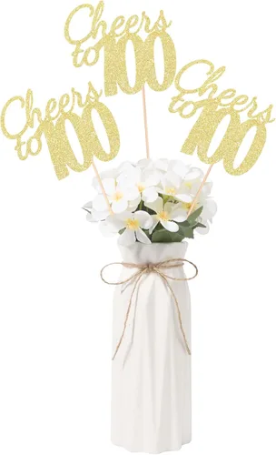 Vista 21 de Gexolenu Cheers to 21, paquete de 10 centros de mesa con purpurina dorada de doble cara para cumpleaños número 21 para mesas, palitos decorativos