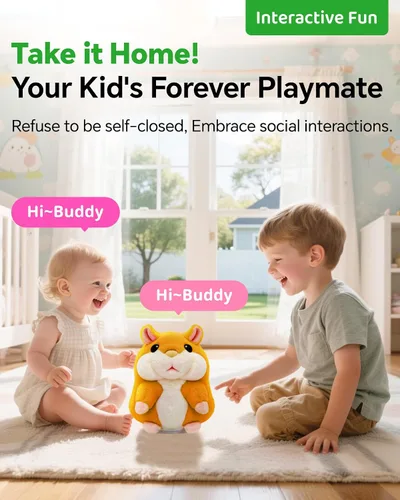 Vista 3 de TWORIVER Juguete de hámster parlante para niños de 2 a 4 años, repite lo que dices, juguete interactivo de peluche, juguete de aprendizaje de habla