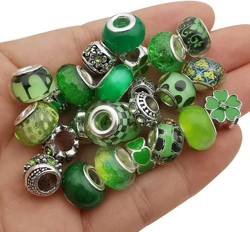 Vista 12 de 55 piezas surtidas de cuentas con agujeros grandes de aleación europea, cuentas con separadores metálicos para manualidades, pulseras, collares