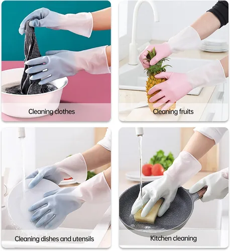 Vista 4 de Guantes de goma para lavavajillas, guantes de limpieza para mujeres, guantes de lavado de platos, talla M. Perfectos para mujeres y hombres