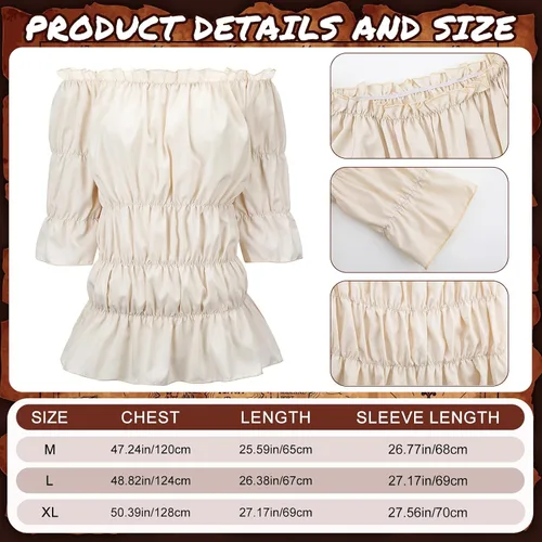 Vista 2 de Suhine Disfraz de pirata renacentista para mujer, traje victoriano medieval de 3 piezas, falda alta y baja, blusa con corsé vikingo