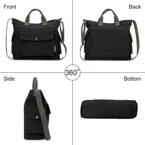 Vista 3 de Juoxeepy Bolsa de lona con bolsillos para mujer, bolsa cruzada de lona, bolsa de hombro, bolsa de trabajo, bolso Hobo para hombres