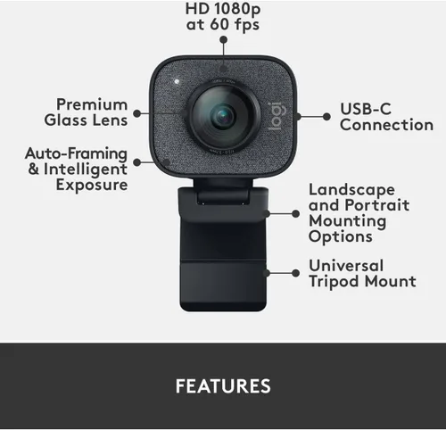 Vista 7 de Logitech Cámara web StreamCam Plus con soporte para trípode (grafito)