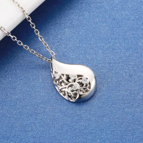 Vista 2 de Collar de urna de lágrima de plata de ley 925 para cenizas, árbol genealógico, recuerdo, cremación, joyería conmemorativa para mujeres, Plata