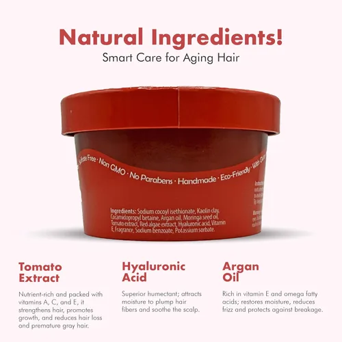 Vista 4 de Barra de champú con ácido hialurónico + extracto de tomate para cabello canoso, antienvejecimiento, restaura, fortalece y revive las hebras opacas