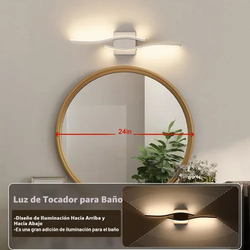 Vista 4 de Joossnwell Accesorios de iluminación de tocador de baño de níquel cepillado sobre espejo 5CCT lámpara de baño ajustable lámpara de tocador moderna
