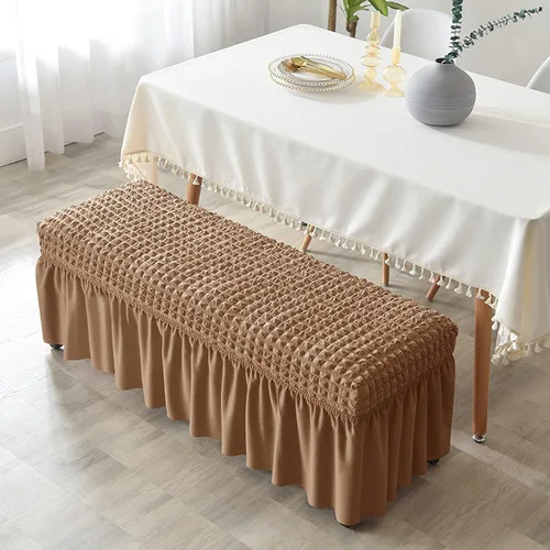 Vista 5 de Funda de banco tapizada elástica de sirsaca para banco de comedor, protector de asiento de banco de comedor con falda, protectores de banco