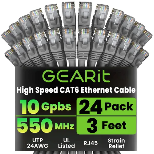 Vista 16 de GEARit Paquete de 24 cables Ethernet Cat6 de 0.5 pies Cable de conexión de red RJ45, conectores chapados en oro sin enganches de 10 Gbps, cable
