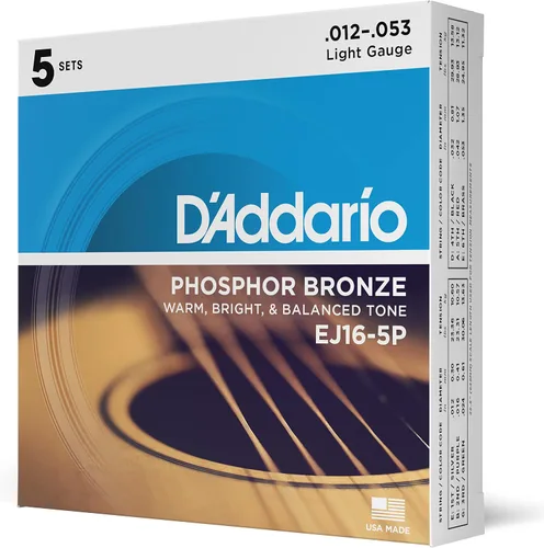 Vista 9 de Cuerdas para guitarra acústica de bronce fosforado D'Addario, blanco negro rojo azul