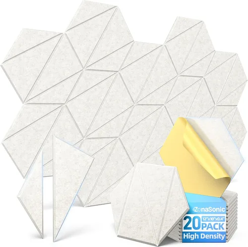 Vista 22 de Paquete de 12 paneles acústicos hexagonales con autoadhesivos, paneles de espuma a prueba de sonido de 12 x 10 x 0.4 pulgadas para paredes, paneles